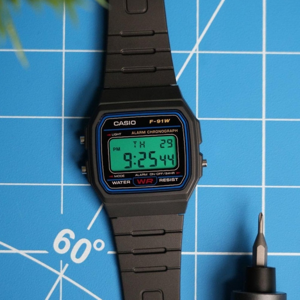Caribbean Wave Green Casio F91w Green Screen Mod Minimalist Brand New
